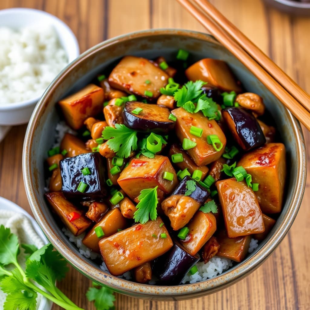 Aubergine- og biffwok