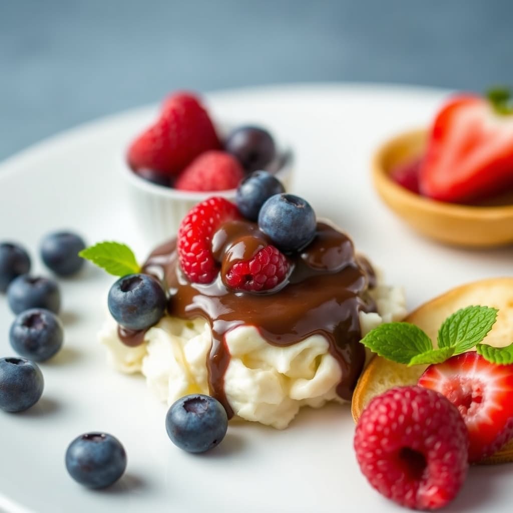 Bær med sjokoladesaus