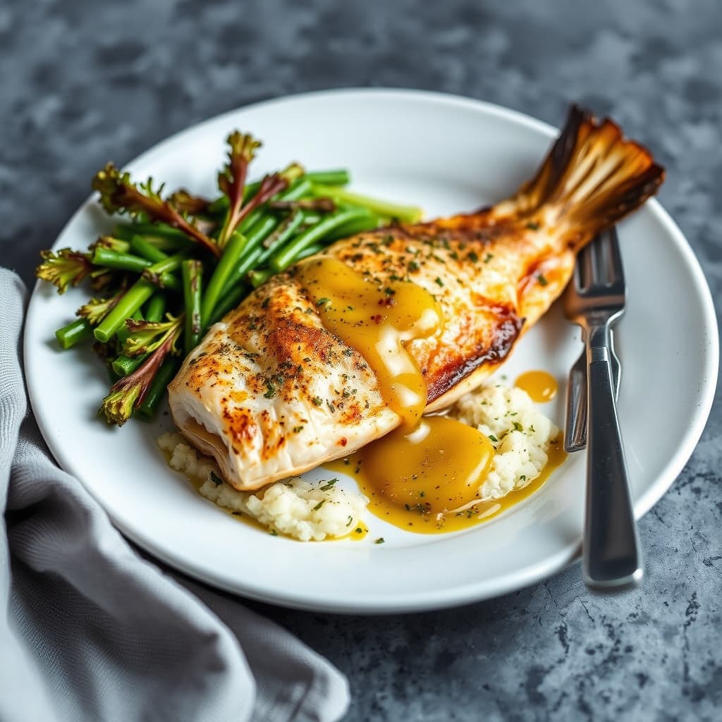 Fisk bakt med sennep