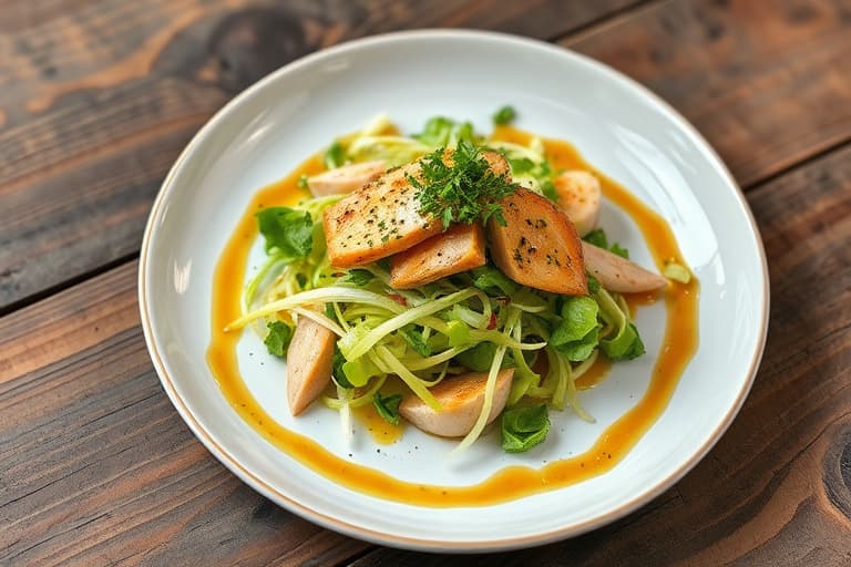 Frisée med sprøstekt laksehud og varm sherry-vinaigrette