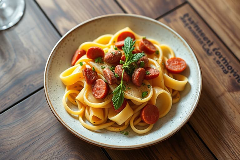 Håndlagde orecchiette med mortadella og ertepuré