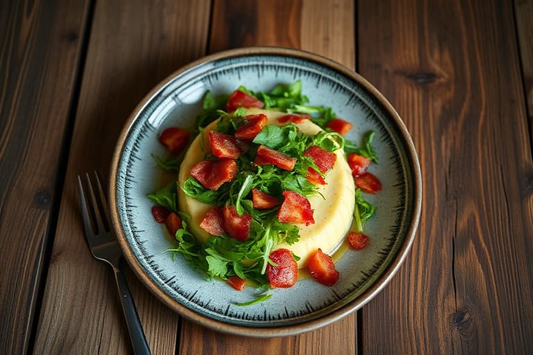 Arugula, bacon og Gruyère-ostpudding