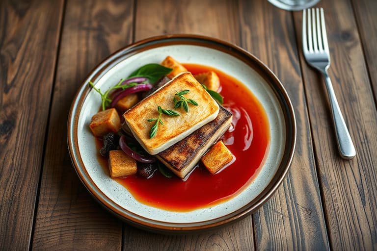 Pepret svinefilet med rødbete- og purreløkpuré