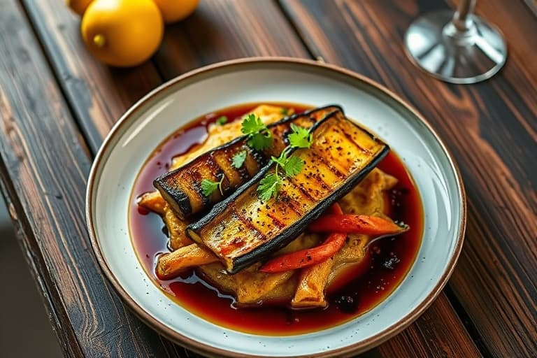 Helgrillet japansk aubergine med sitron og soyasaus