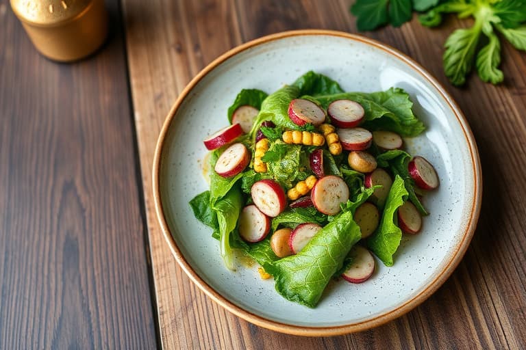 Escarole- og radicchiosalat med ristede pekannøtter og vinaigrette