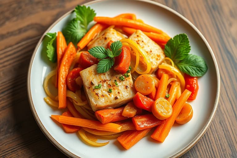 Asiatisk biff toppet med paprika-stir-fry