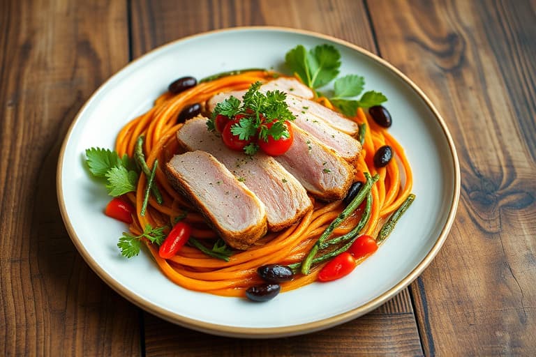 Pepperbakt biff med hakket sommersalat