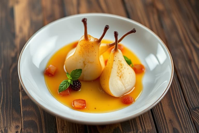 Poached Pears med tranebærpuré