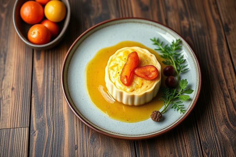 Sitron-souffléterter med sukkerede mandler og bjørnebærsirup