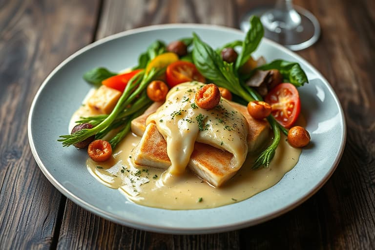 Kyllingfrikassé med gulrøtter, sennepsblader og avgolemono-saus