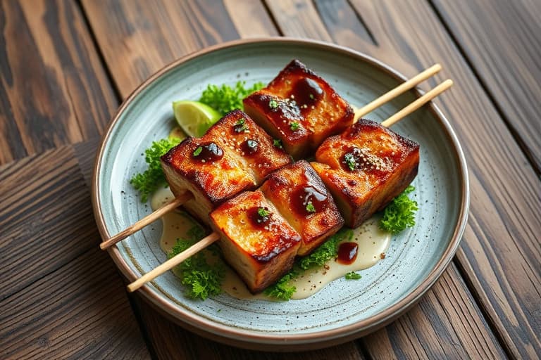 Soy-baserte kyllingkebab med sesam- og sitrusstrøssel