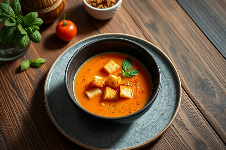 Rekesuppe med basilikumcroutons