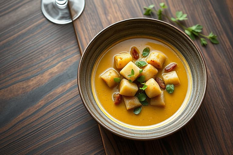 Karrésuppe med potet, purre og spinat