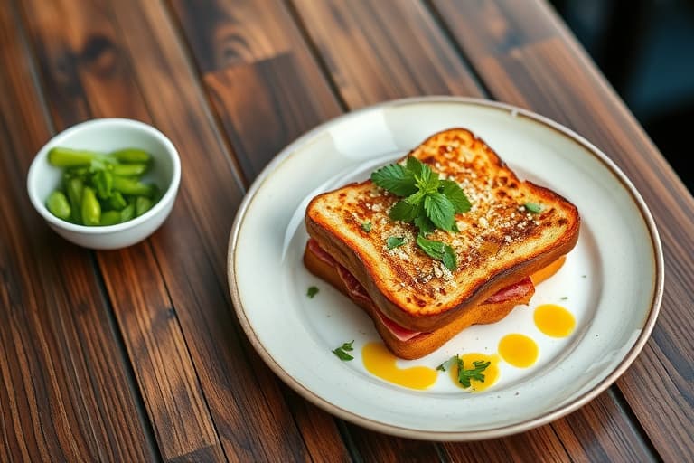 French Toast BLT med ovnsbakt hvitløksvinaigrette