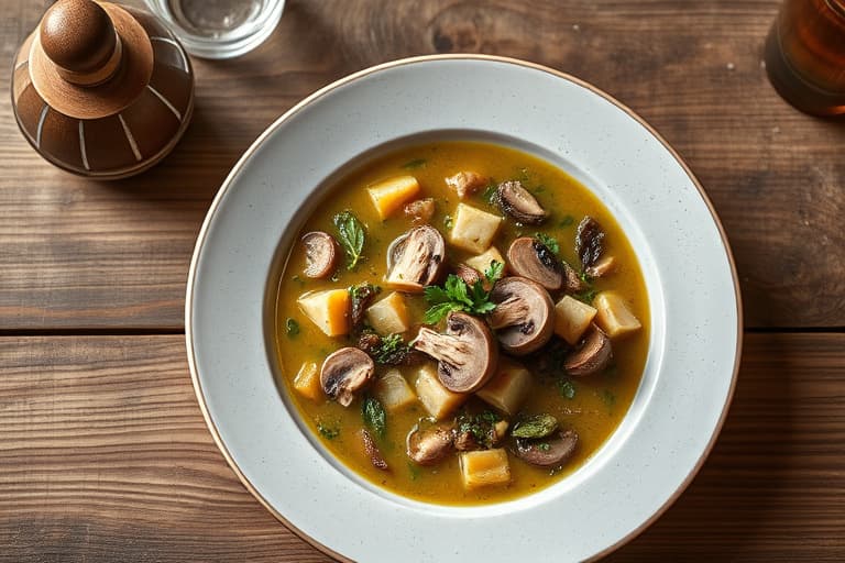 Kyllingsuppe med asparges og shiitakes, servert med ovnsbakte fennikel-matzo-kuler