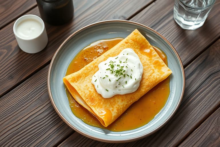 Bokhvetecrêpes med pærer og crème fraîche