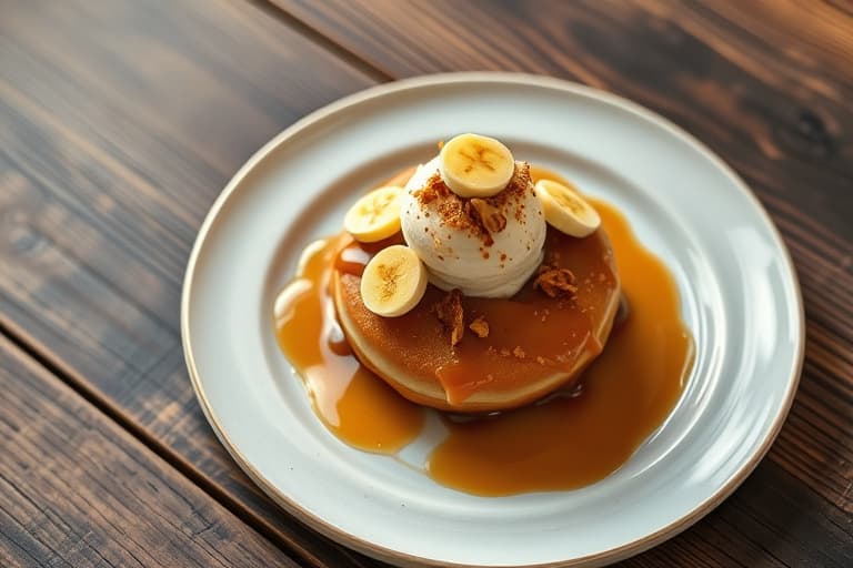 Varm doughnut à la mode med bananer og krydret karamellsaus