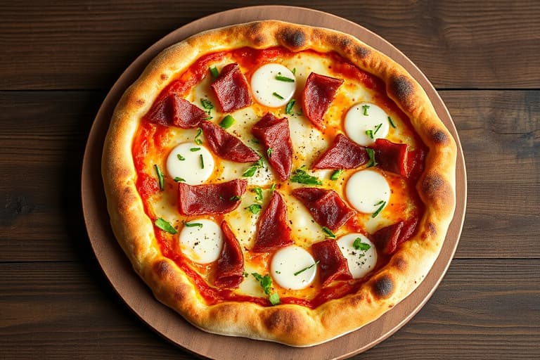 Bacon-, kål- og Gruyère-pizza