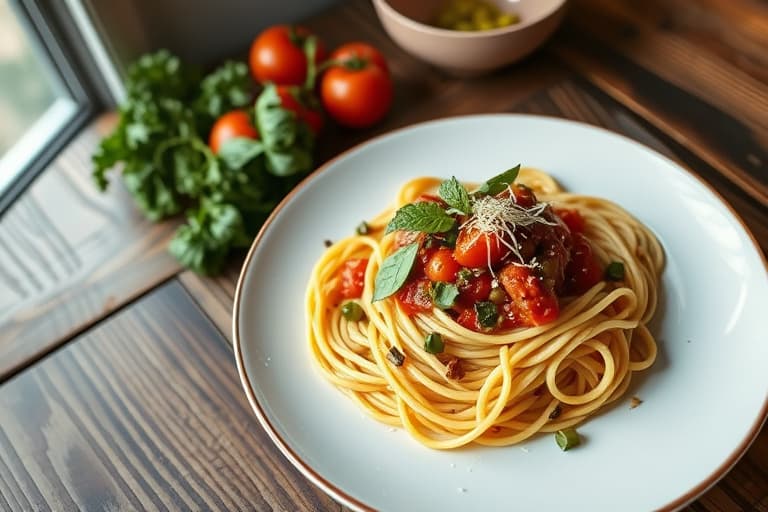 Kale, tomat og sitron magisk én-potte spaghetti