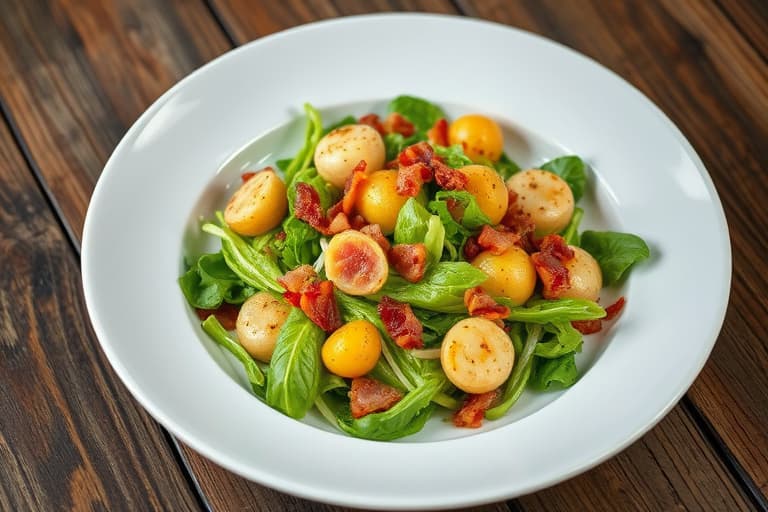 Varm frisée-salat med fingerling-poteter og bacon