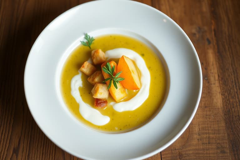 Fennikelsuppe med appelsin-krème fraîche og krutonger