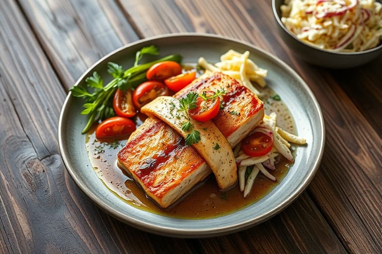 Åpne pitabrød med rotisserilam, granateple og mynte, grillede tomater og gresk coleslaw