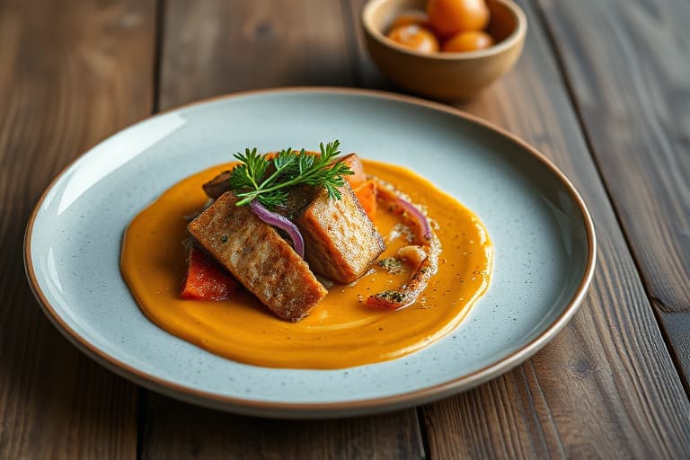 Pepperkrydret lammerygg med puré av japansk søtpotet