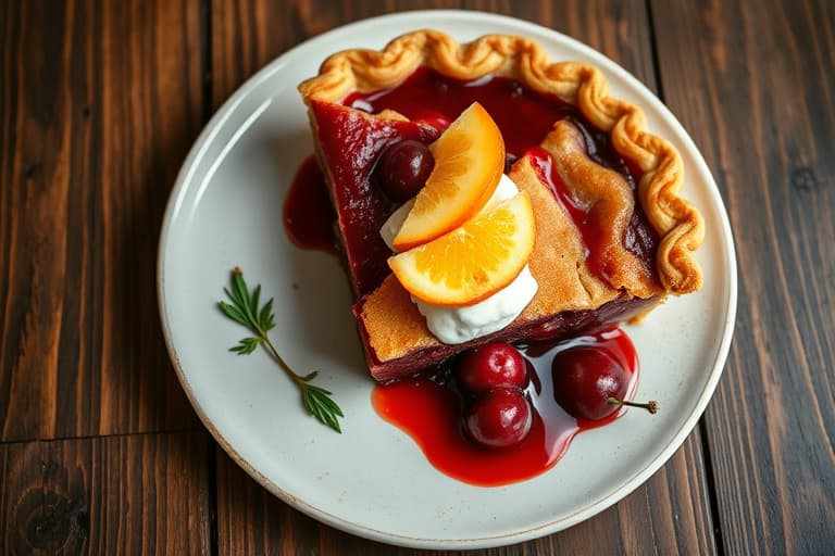 Cherry Pie inspirert av en "Old Fashioned" cocktail (sitrus- og kirsebærsyltede kirsebær med råsukker, bourbon og appelsinbitter)