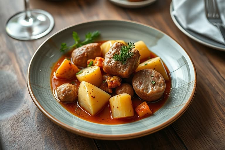 Villandand cassoulet med andeconfit, hvite bønner, Surry County-pølse, brasede grønnsaker og pochert andefettlever.