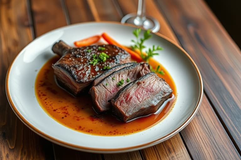 Brystestek som er brakt i kok eller stekt sakte, gjerne kalt "braisert chuck roast" på engelsk.