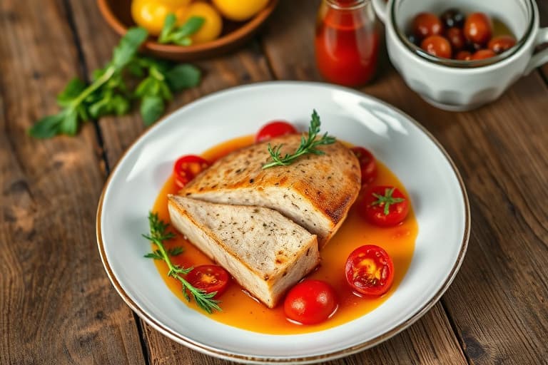 Epleciderglasert "Double Cut" svinekotelett med søtpotethash, tomatjam og sørstatsgrønnsaker