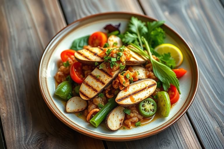 Sunny's grillede kylling- og grønnkålssalat med Sunnys kremete "like deler" harissasalatdressing