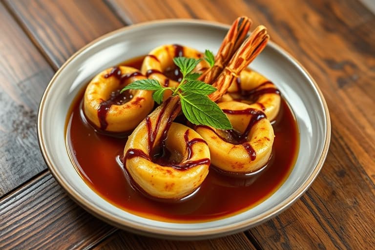 Zafras reker og plantains med chipotle-vanilje- og sjokoladesaus: Camarones de Papantla con Vainilla y Chocolate