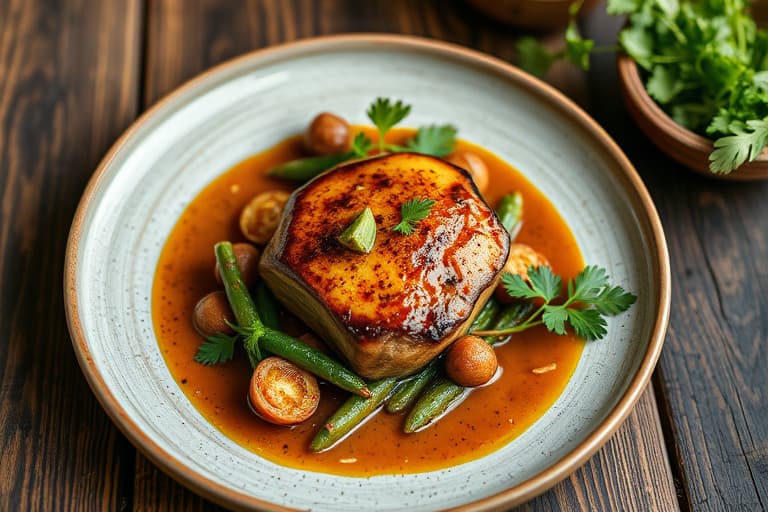 Pannebrent villrein med krydret tranebær- og kanel-saus fra Mexico, servert med piskede søtpoteter