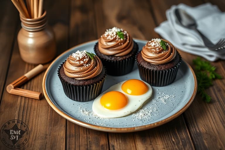 Glutenfrie sjokolade-kardemomme cupcakes med sjokolade- smørkrem, spunnet sukkerspinn som fuglereder og fugleegg pyntet med juveler
