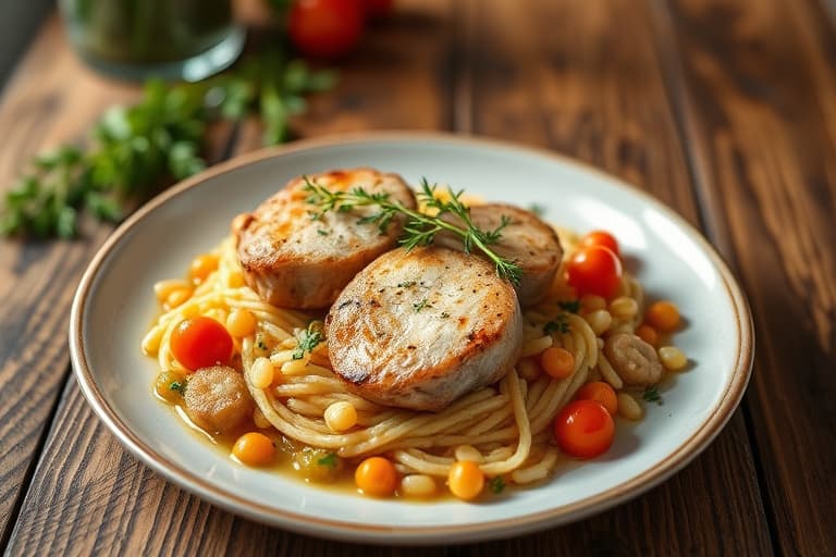 Stekte kamskjell med søtpotet-'risotto' og kantareller, trøffel- og haricots verts-salat