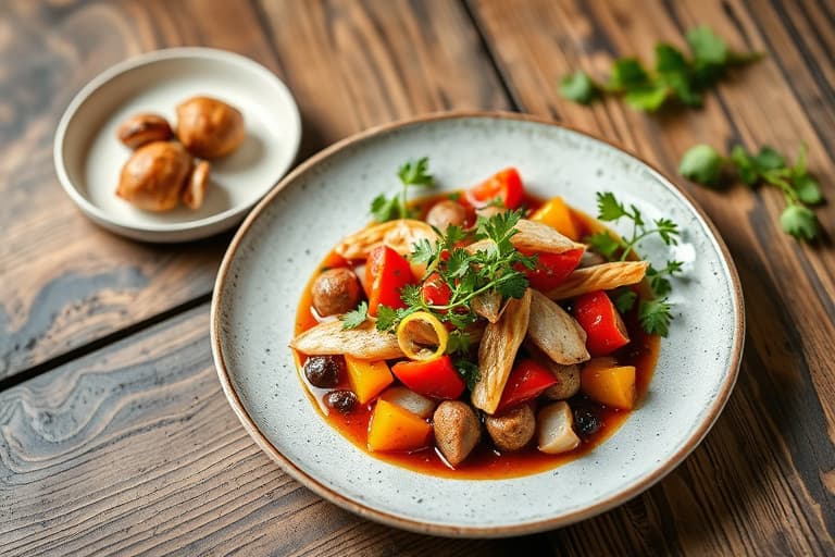 Krydret jumbo hummerkjøtt- og svartbønnsalat med ovnsbakt rød peppersaus og korianderolje