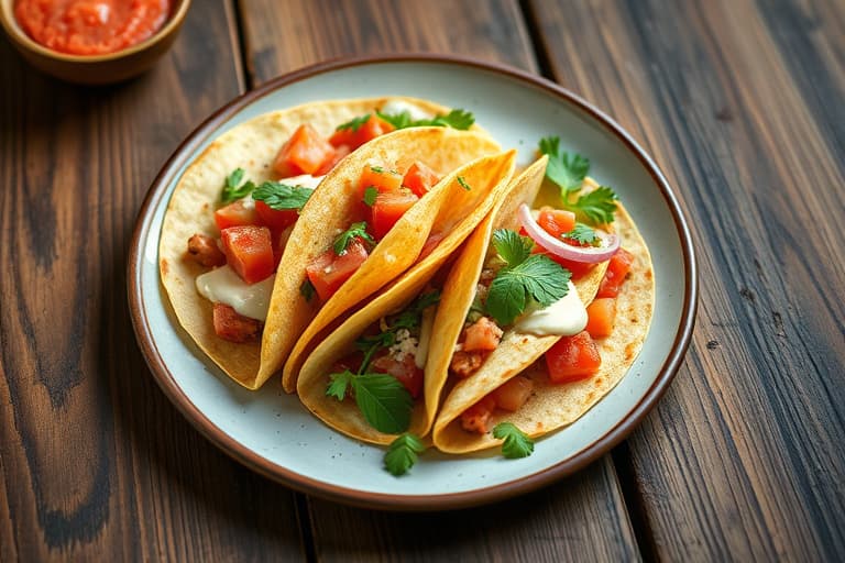 Chipotle kyllingquesadillas med moste hvite bønner, mais-salsa, tomat- og vannmelonsalsa samt vannmelonsmynte-drikk