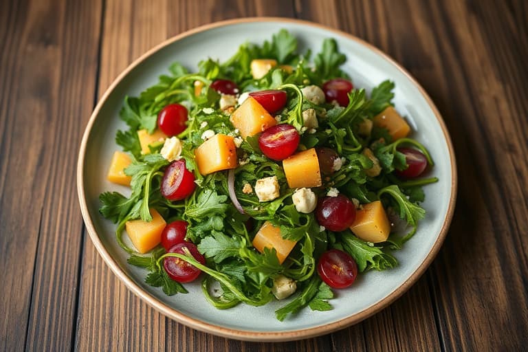 Arugolasalat med ristet pinjekjerner og fersk grapefrukt i en sitrus-agave vinaigrette