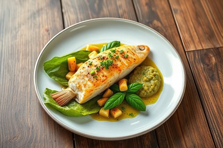 Fyrgrillet snapper innpakket i grønne maisblad, servert med brent mais- og jalapeñosalsa, samt jalapeñopesto