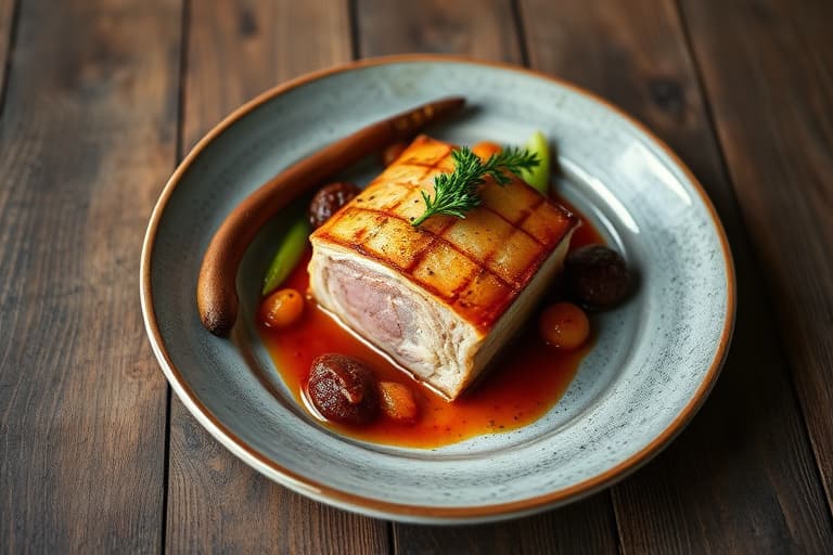 Panert indrefilet av storfekjøtt med rødvinsreduksjon, grillede sesongens grønnsaker og hvitløksmos