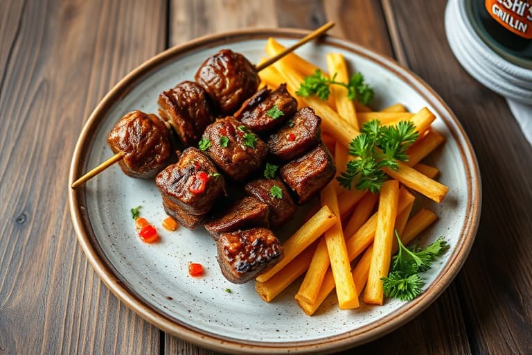 Cowboykumin-kebaber med løk og små paprika, servert med Bush's Texas Ranchero Grillin'-bønner