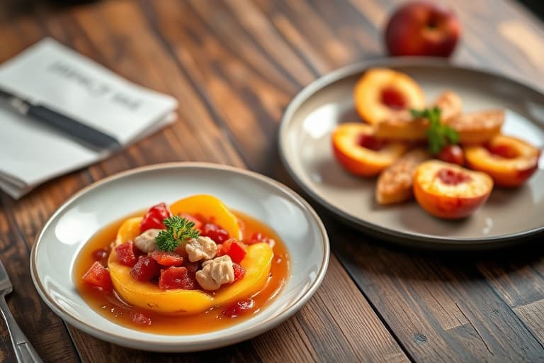 Peach Melba-sauté og iskrem