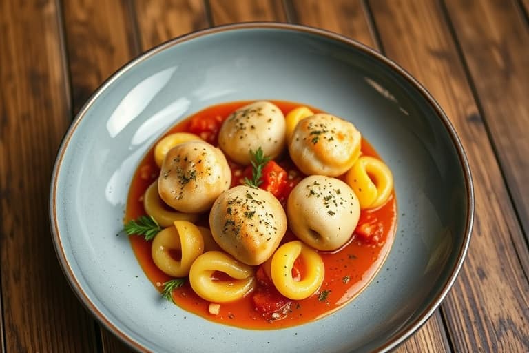 Mini kyllingpølsboller med gnocchi og tomatsaus