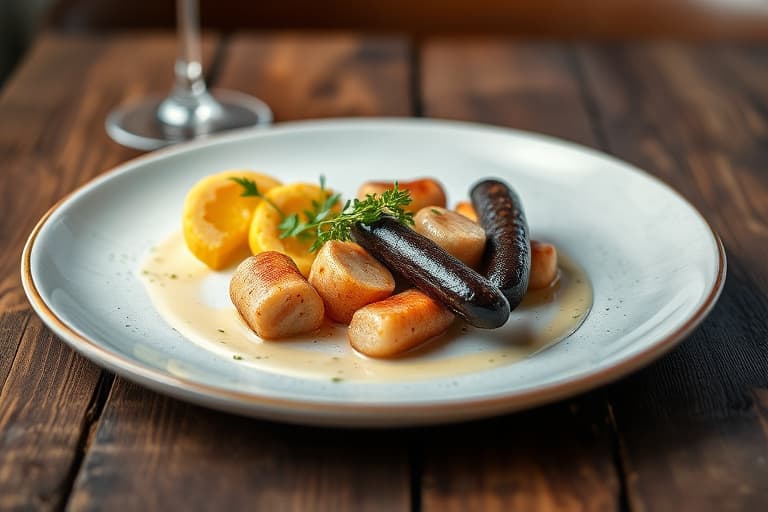 Brioche- og pæres fylling med italiensk pølse og mandler