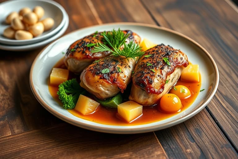 Oransje balsamico-kylling med rock og Cornish game hens