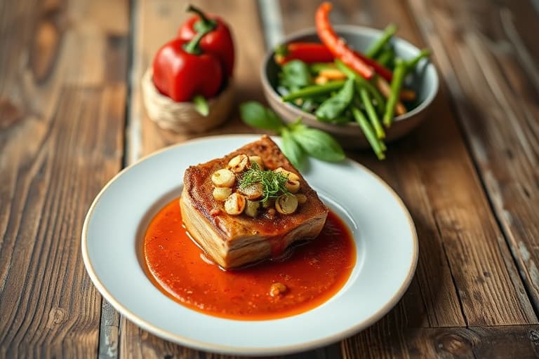 Paprikastekt laks med gulrot-ingefærpuré og rød peppersaus