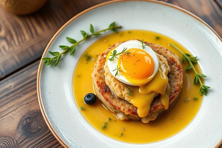 Lammekoteletter med rosmarin- og plommesaus, servert med ovnsbakte asparges og sitronvinaigrette, toppet med hakket egg