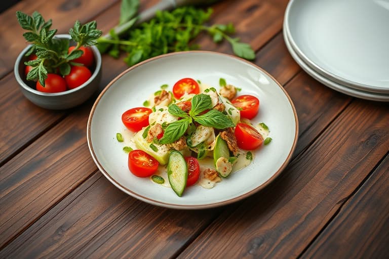 Villmarkssalat med tomater og varm hasselnøttdressing