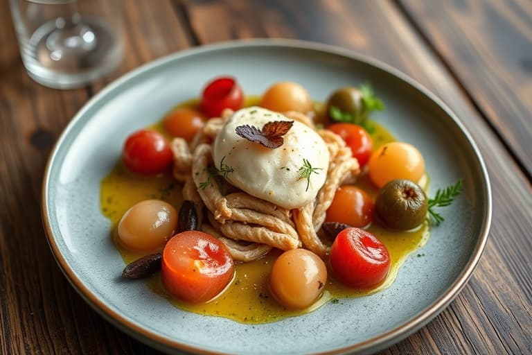 Reke-terrin med agurk, pisket grapefrukt og avokadopuré